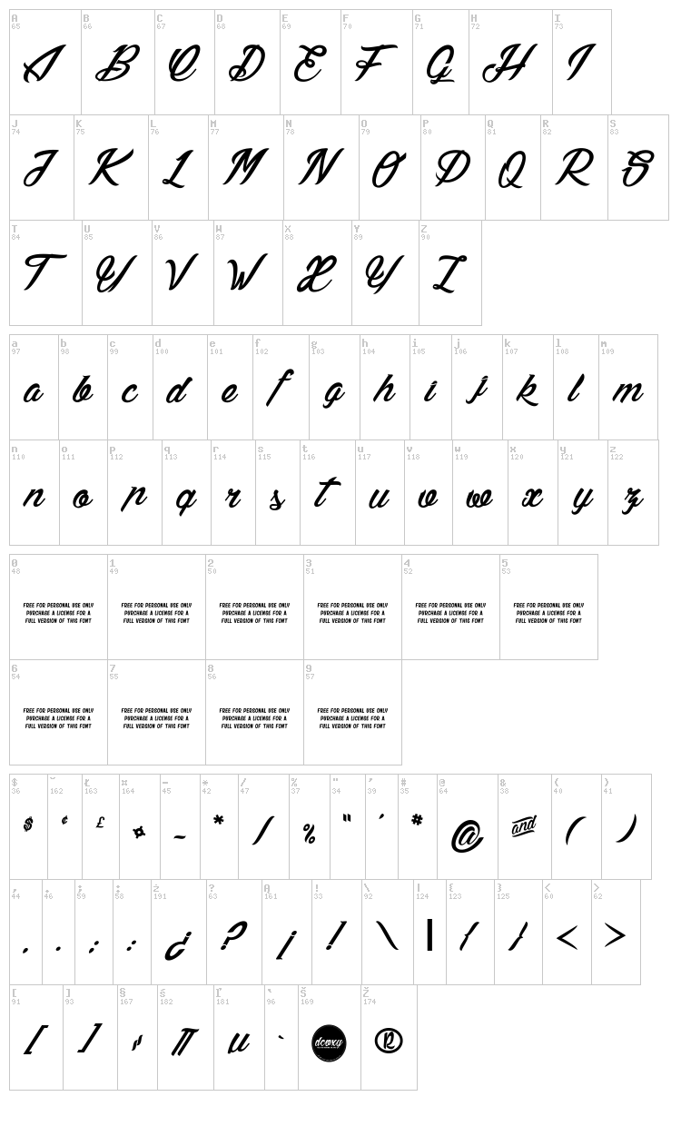 Lily of the Valley font map